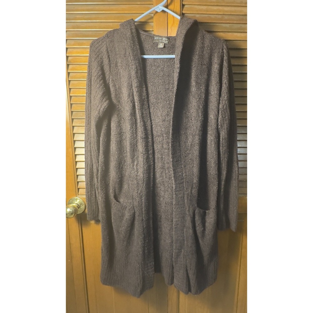 Barefoot Dreams CozyChic Lite Hooded Open Front Cardigan XS‎ Brown Ultra Soft